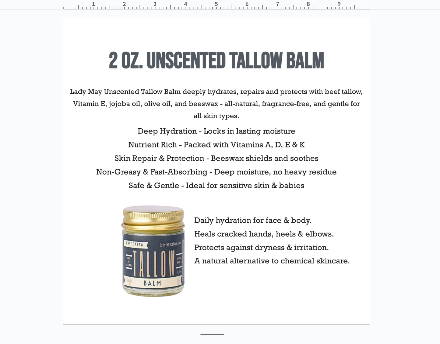2oz Unscented Tallow Balm