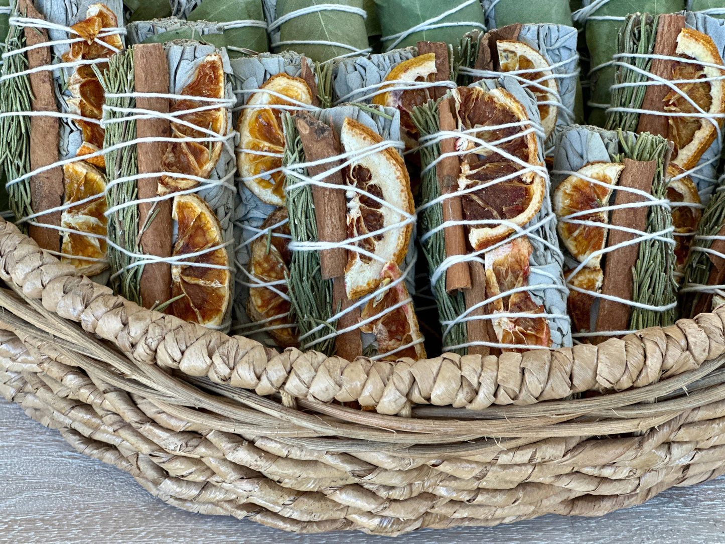 White Sage Sticks w/ Orange Slices, Cinnamon & Rosemary