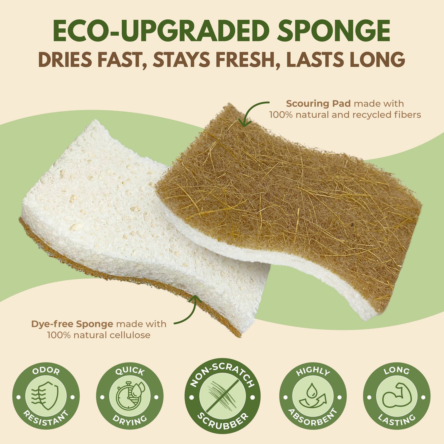 Eco Friendly Sponges for Cleaning - 4 Pack Dish Sponges