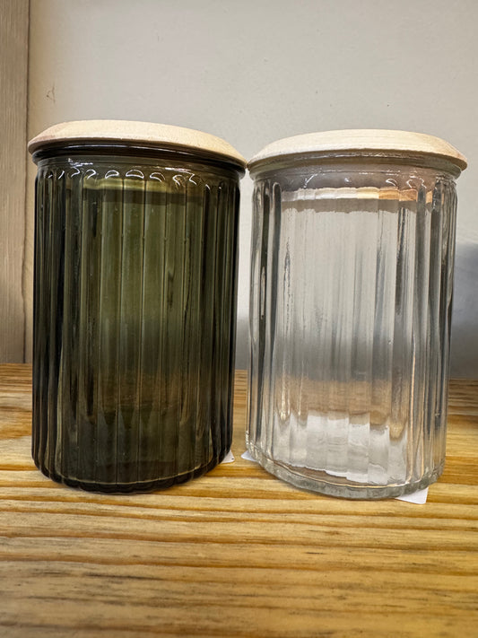 Textured Small Jar W/ Wood Lid (Mix colors)